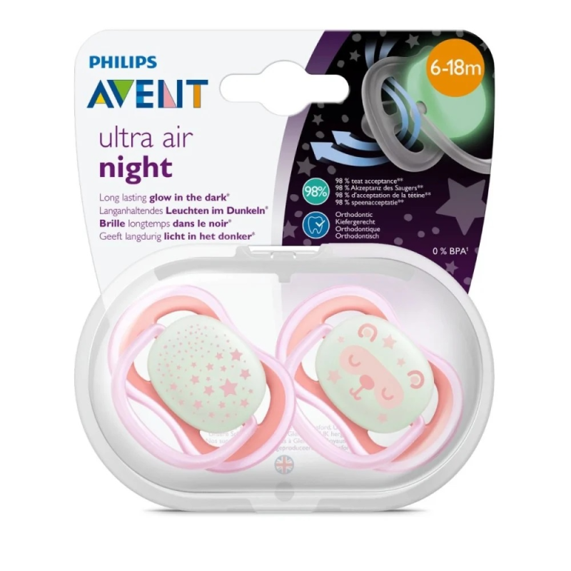 Avent Soother Ultra Air Night 6-18M Pink