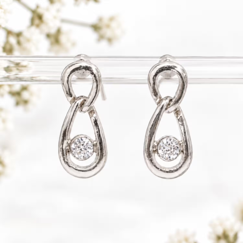 Medical Earring Gt58 Silver Looped W Clear Crystal Insert