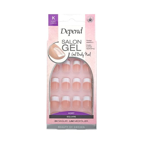 Depend Salon Gel Rosa Kort Square With Nail Glue 24pcs