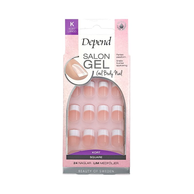 Depend Salon Gel Rosa Kort Square With Nail Glue 24pcs