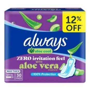 Always Aloe Vera Zero Irritation Feel Maxi Thick Large Sanitary Pads – 30pcs