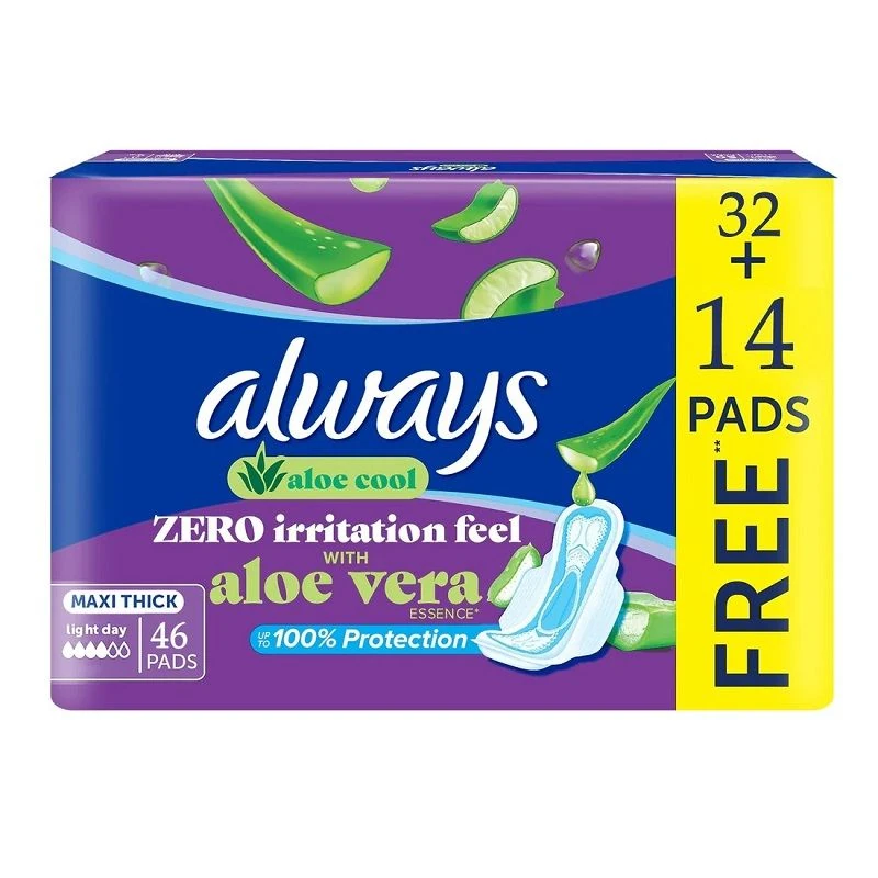 Always Aloe Vera Zero Irritation Feel Maxi Thick Large Sanitary Pads – 46 Pads