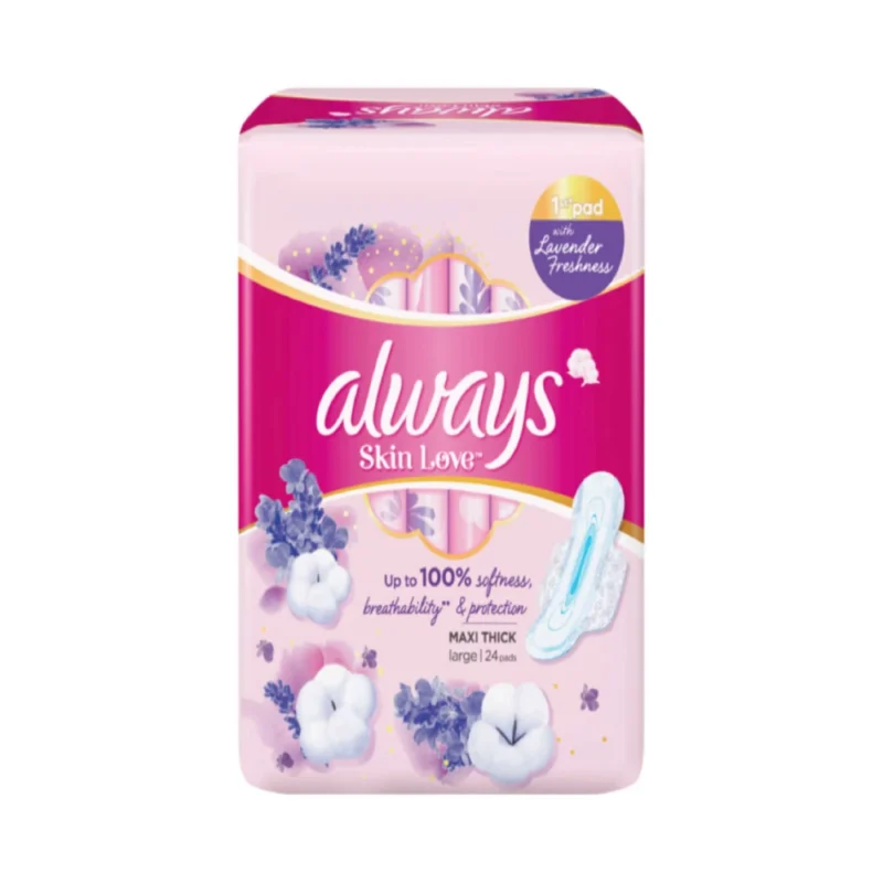 Always Skin Love Maxi Thick Large Pads With Lavender Freshness 10pcs