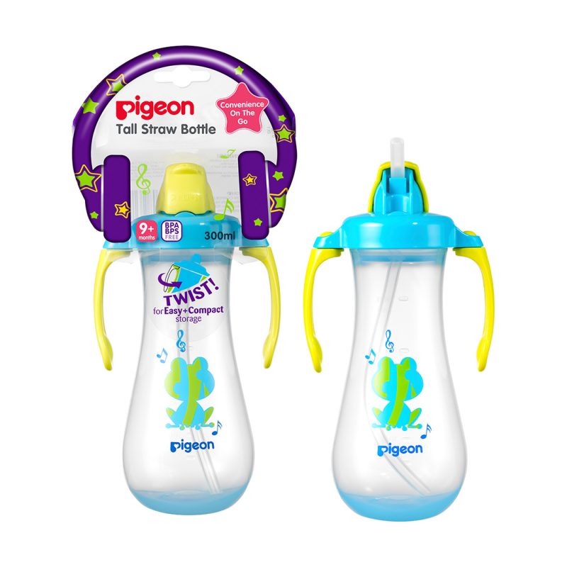 Pigeon Blue Tall Straw Bottle 300Ml 9+