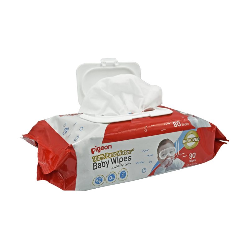 Pigeon Baby Wipes Unscented 100% Pure Water With Flip Top 80 Wipes