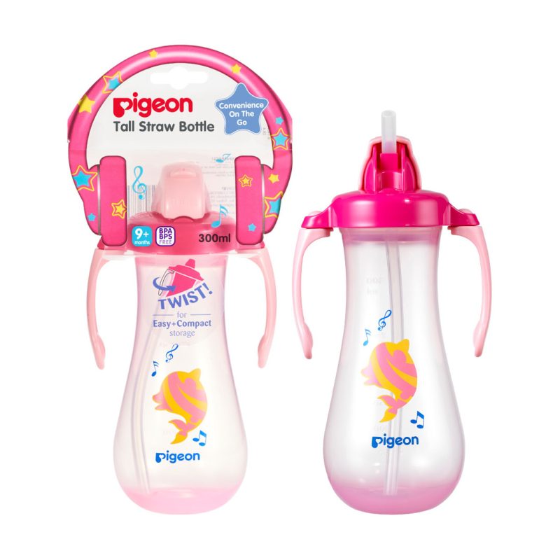 Pigeon Tall Straw Bottle 300 Ml Pink