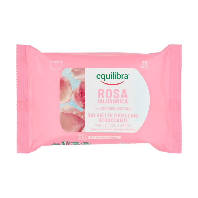 Equilibra Rosa Rose Micellar Wipes For Make-Up Removal With Hyaluronic Acid 25Pcs.
