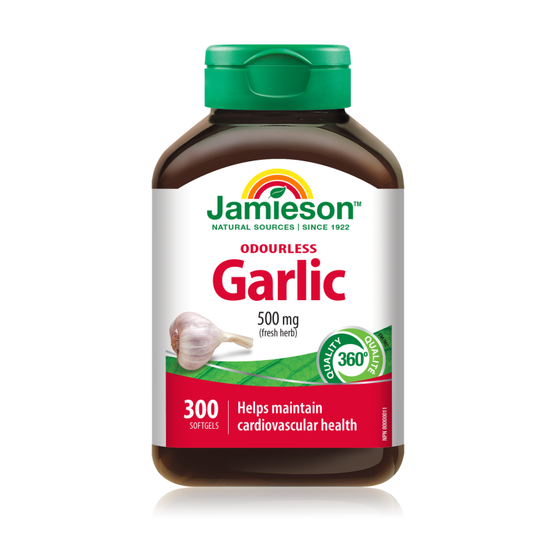 Jamieson Odorless Garlic 500 Mg Supports Heart Health 300 Softgels